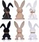 3PCs Easter Bunny Decor, Wooden Easter Bunnies Cutouts with Pompom Tail & Hemp Bow